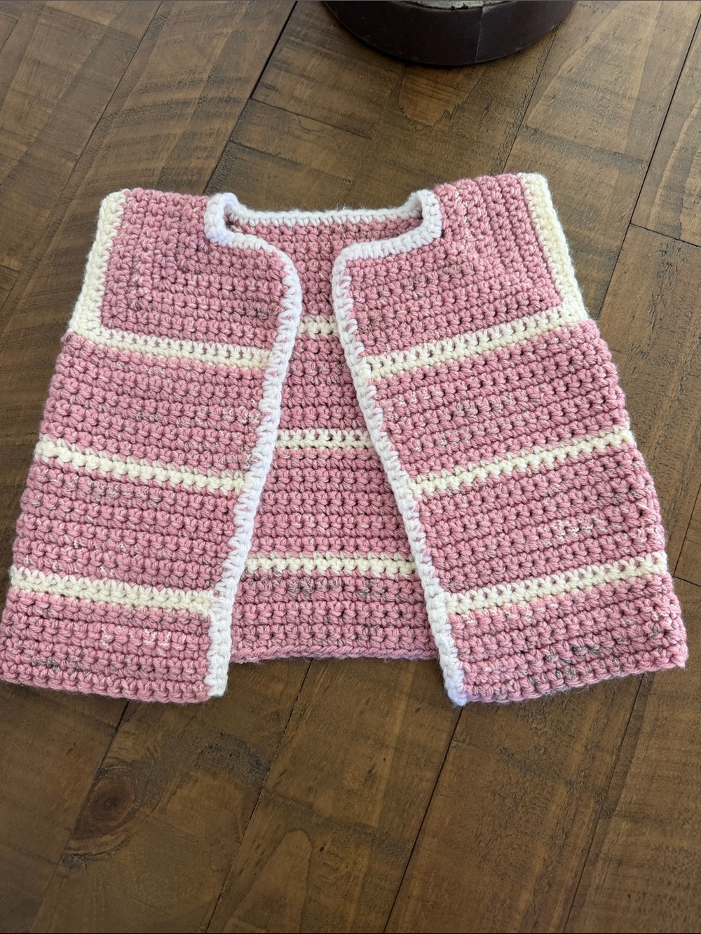 Pink and Cream Crochet Baby Vest - Soft Layering for Toddlers